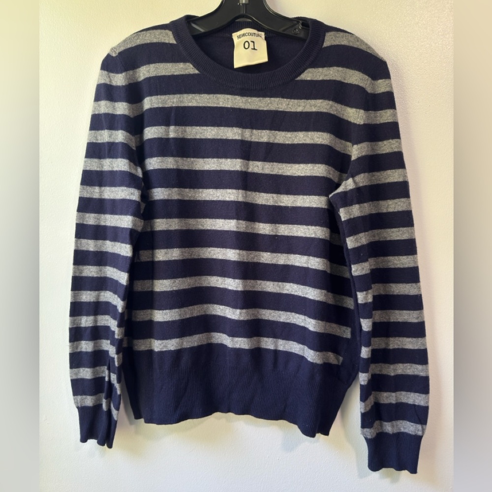 Semicouture Classic Wool Cashmere Blend Striped Crew Neck Sweater